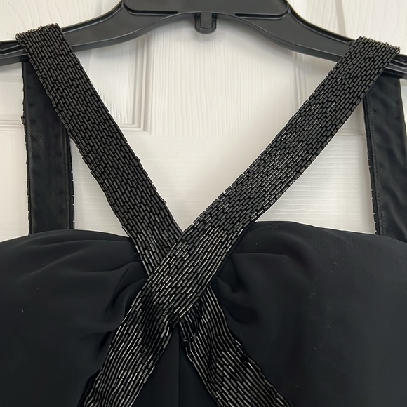 Vintage Cache Black Sheath Cocktail Mini Dress V Neck ThickStraps Beading Size 4 - Picture 5 of 17